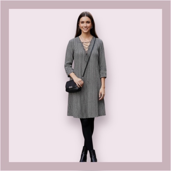 11.1. Tylho Dresses & Skirts - 11.1. Tylho Lace-Up Striped 3/4 Sleeve Dress Size S